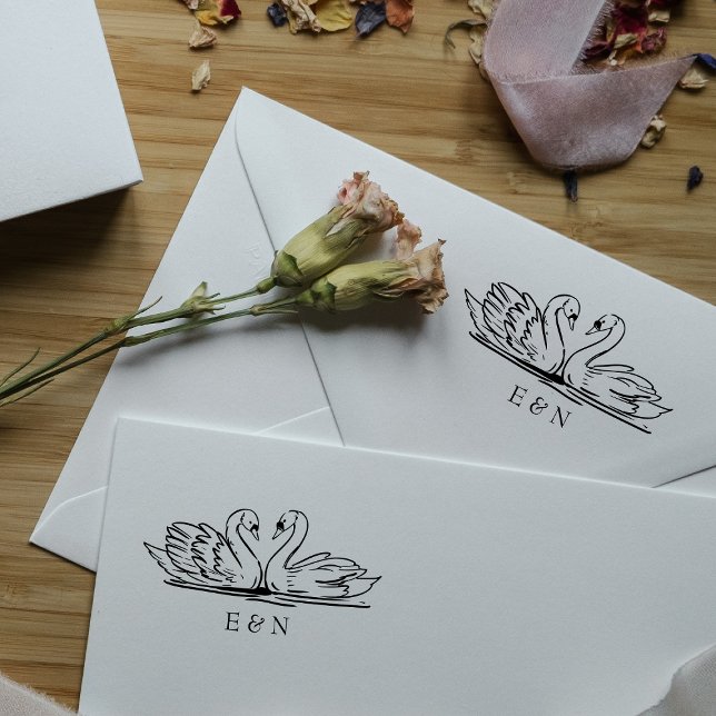 Elegant Svan par Bröllop Monogram Självfärgande Stämpel (Skapare uppladdad)