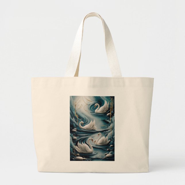 Elegant Svan Serenity - Artistic Nature Tote Bag Jumbo Tygkasse (Framsidan)