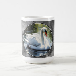 Elegant svan simmar i vatten kaffemugg