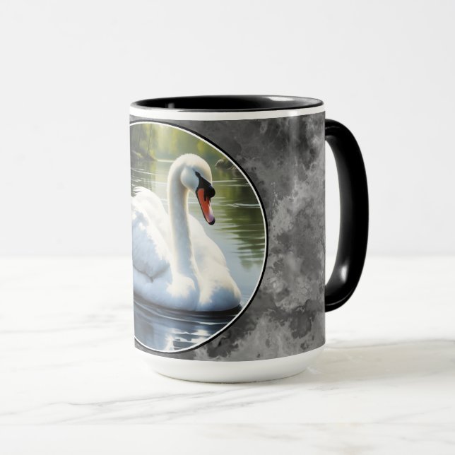 Elegant svan simmar i vatten mugg (Framsida höger)