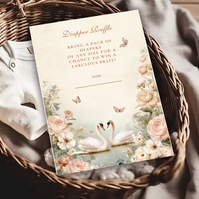 Elegant Svan Sjö Blommigt Diapper Raffle Tilläggskort (Skapare uppladdad)
