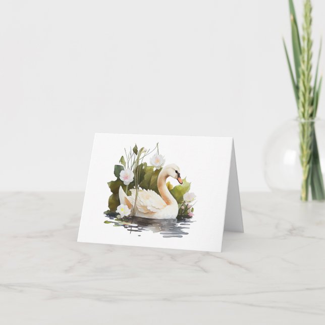 Elegant Svan Swimming med Flowers BLANK Kort (Framsida)