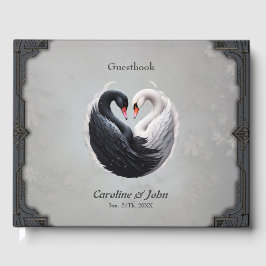 Elegant svanar, som håller ihop ett hjärta. gästböcker