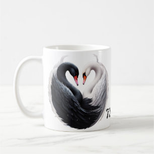 Elegant svanar, som håller ihop ett hjärta. kaffemugg