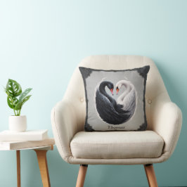 Elegant svanar, som håller ihop ett hjärta. kudde