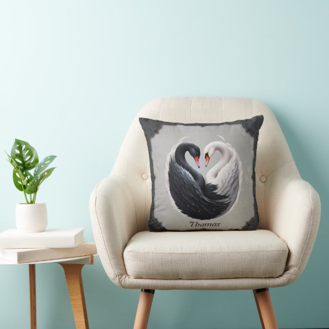 Elegant svanar, som håller ihop ett hjärta. kudde (Stol)