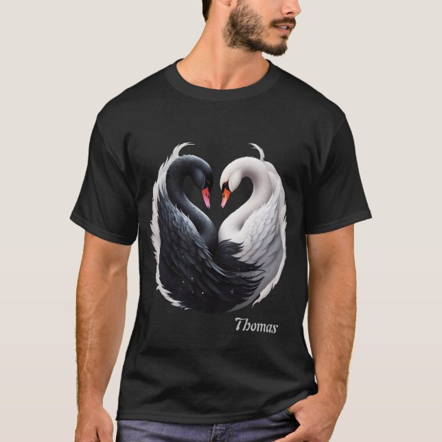 Elegant svanar, som håller ihop ett hjärta. t shirt (Framsida)
