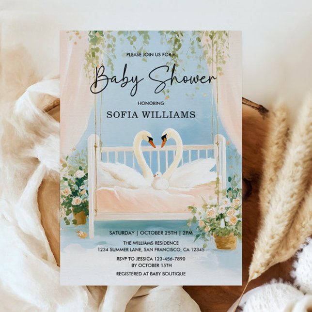 Elegant Svandopinvitation Inbjudningar (Swan Baby Shower Invitation)