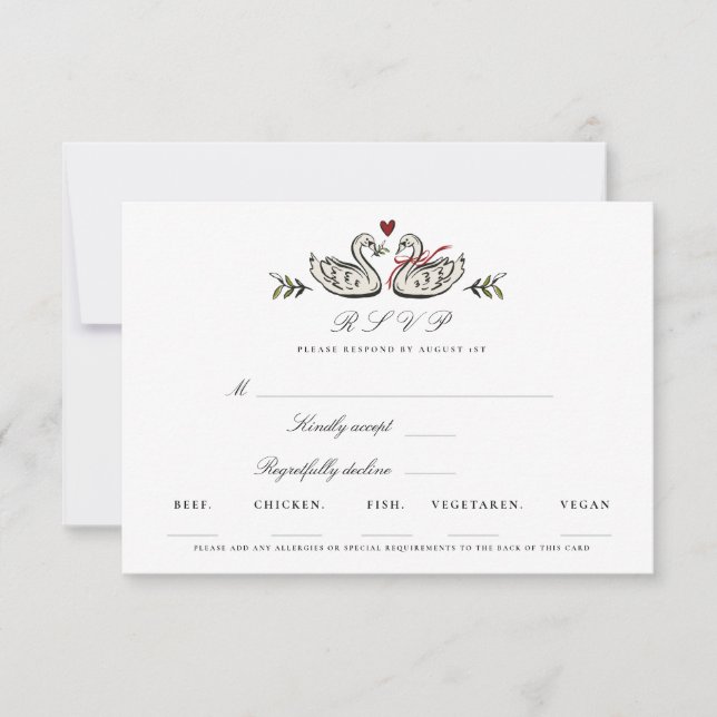 Elegant Svanepar RSVP-svarskort OSA Kort (Framsida)