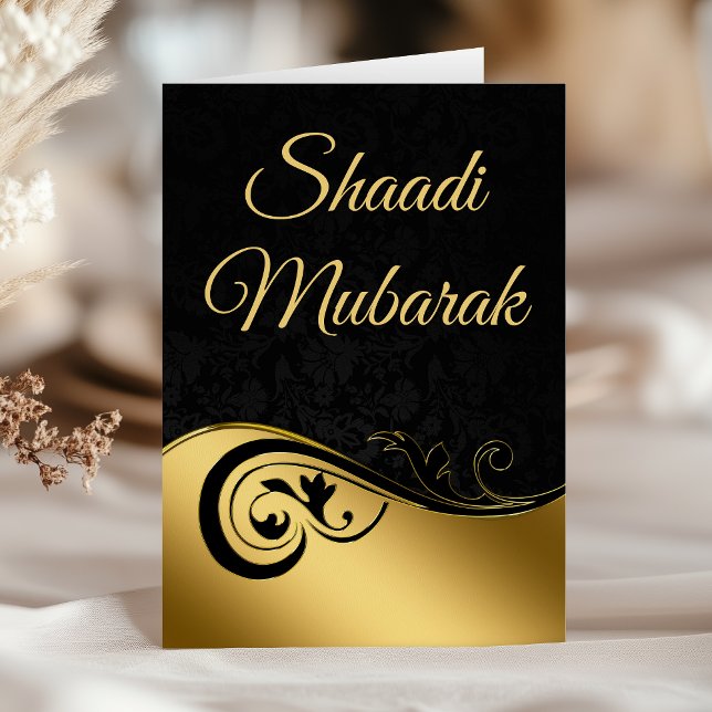 Elegant Sväng Svart och Guld Shaadi Mubarak Kort (Skapare uppladdad)