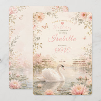 Elegant Svansjön-födelsedag Inbjudningar