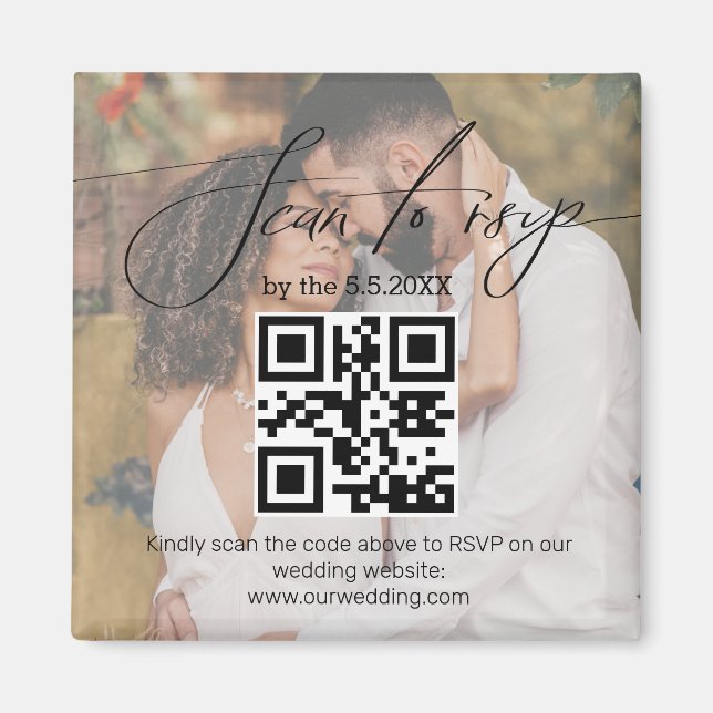 elegant svars-qrcode bröllop bleknad bild magnet (Framsidan)