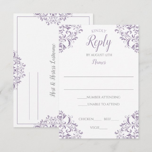 Elegant Svarskort - Nadine (Lavendel) Inbjudningar (Fram/baksida)