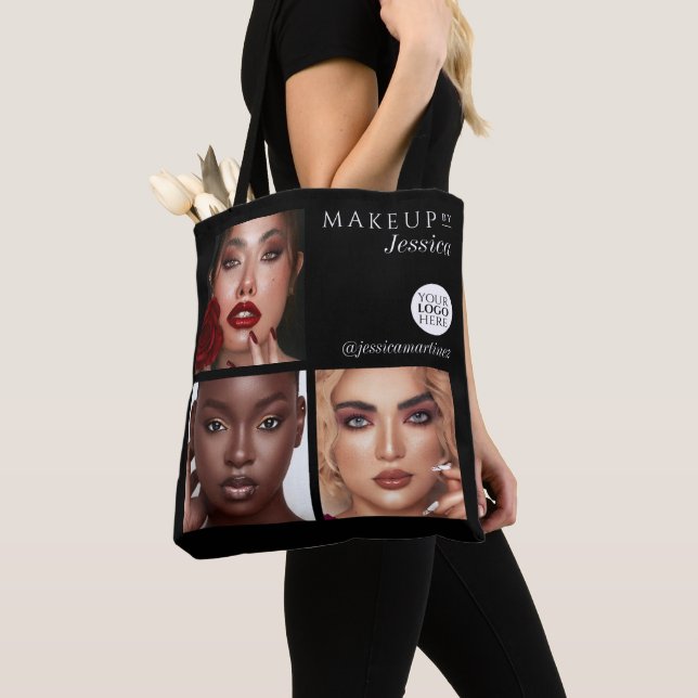 Elegant svart 3-foto logotyp Makeup Studio Tygkasse (Närbild)