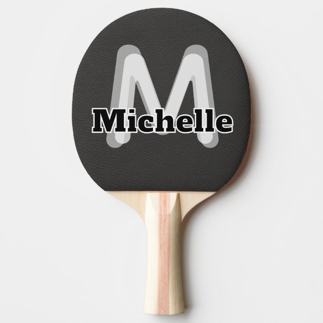 Elegant svart anpassat tvåfärgat monogram och namn pingisracket (Framsidan)