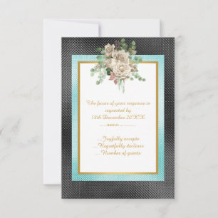 ELEGANT SVART AQUA PREGAD BLOMMIG ANPASSAD RSVP OSA KORT
