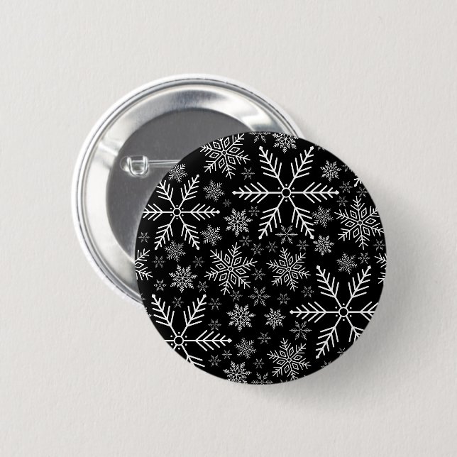 Elegant Svart Aqua Vitt Vinter Snöflinga  Knapp (Framsida & baksida)
