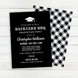Elegant svart backyard BBQ-examensfest Inbjudningar