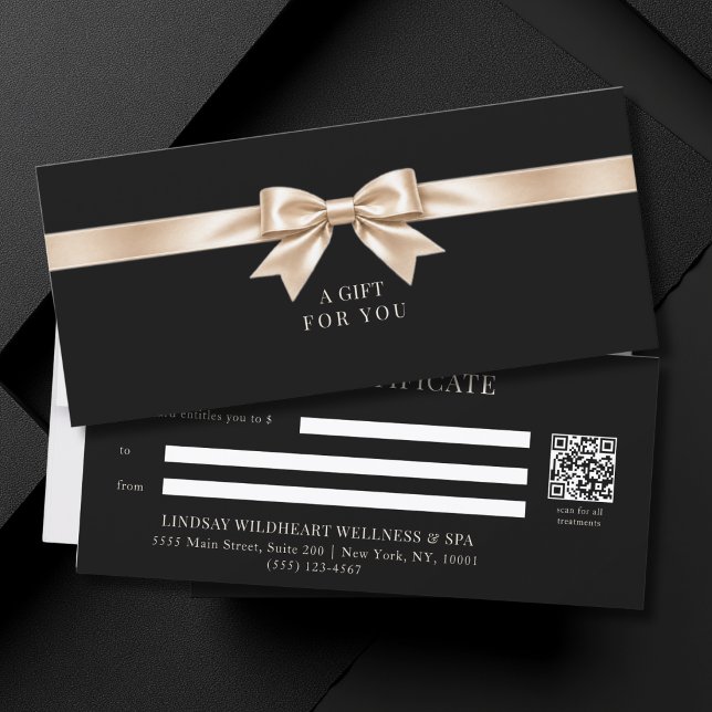 Elegant svart båge QR-kod presentkort (Elegant Black Champagner Bow QR Code Gift Certificate)