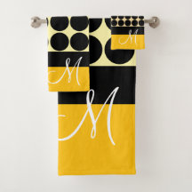 Elegant svart beige & gula prickar monogramnamn