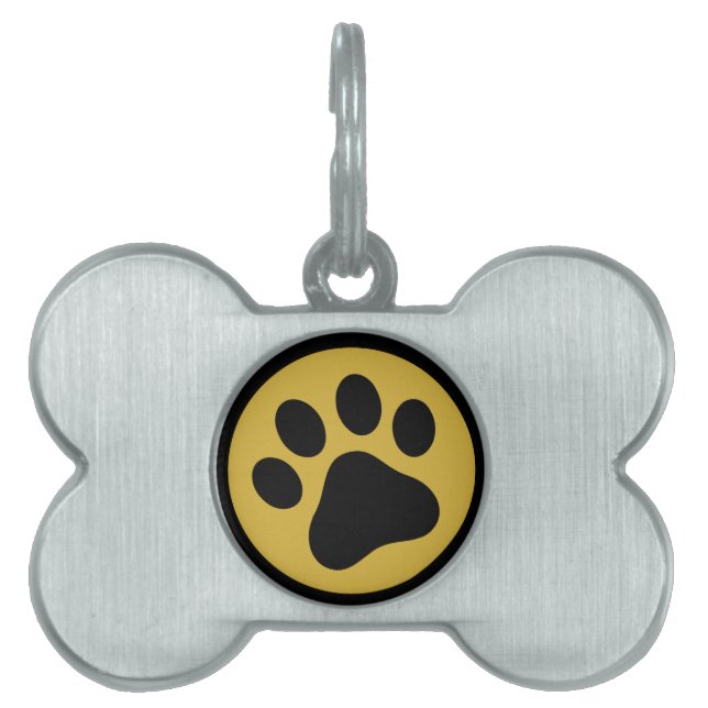 Elegant svart benformad hundmärkning med tassmotiv ID-bricka husdjur (Framsidan)