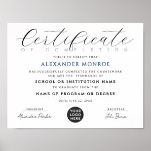 Elegant svart blå certifikat digitalt diplom poster