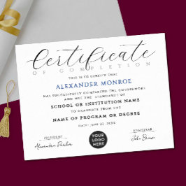 Elegant svart blå certifikat digitalt diplom poster