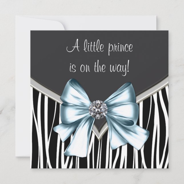 Elegant svart blå zebra baby shower inbjudningar (Framsida)