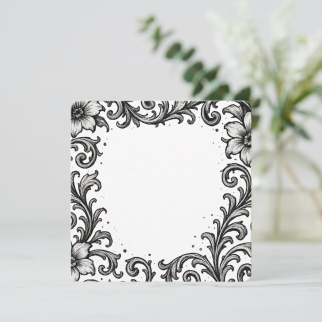Elegant svart bläck blomsterkant design (Stående Fram)