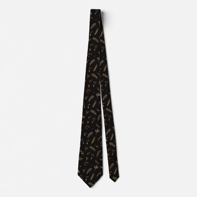 Elegant svart blad-mönstrad slips (Framsida)
