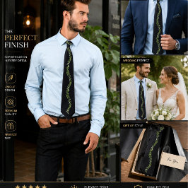 Elegant svart blad Slip | grön blomster Vin Mans Slips