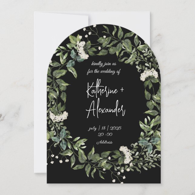Elegant svart blommande lilja bröllop inbjudningar (Framsida)