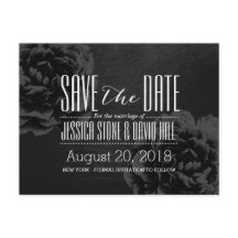 Elegant Svart Blommig Bröllop Spara Datum