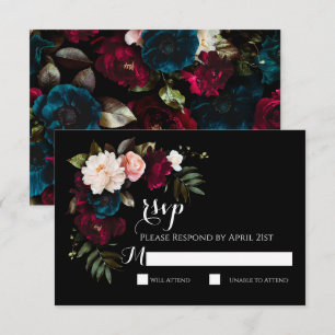 Elegant svart blommig bröllops-svarskort för RSVP OSA Kort