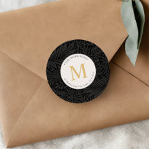 Elegant svart blommig guldmonogram returadress