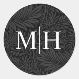 Elegant svart blommig vit monogram bröllop runt klistermärke