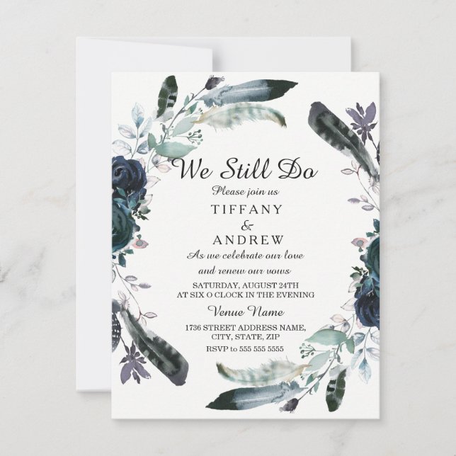 Elegant Svart Blommigt Utandning Vow förnyelse inb Inbjudningar (Framsida)