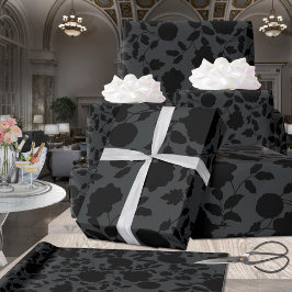 Elegant Svart Blommigt Vine på kolkol Grått Presentpapper