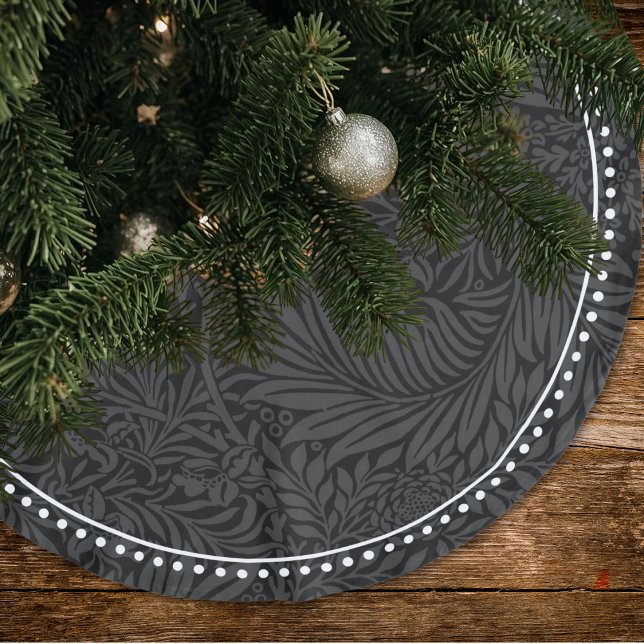 Elegant svart blommönster prickad kant julgransmatta borstad polyester (Skapare uppladdad)
