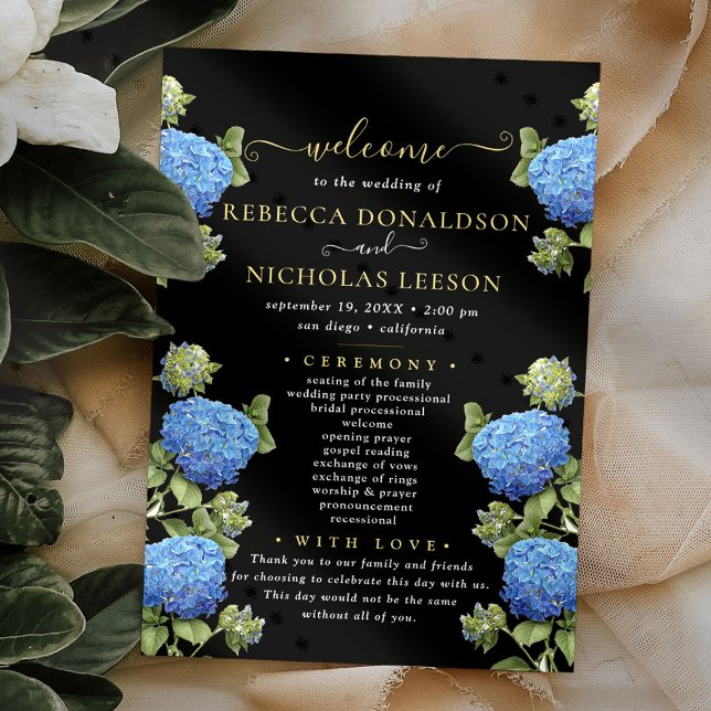Elegant svart blommor kalligrafi bröllopsprogram (Skapare uppladdad)