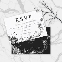 Elegant svart blommor typografi blommigt bröllop