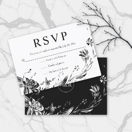Elegant svart blommor typografi blommigt bröllop OSA kort