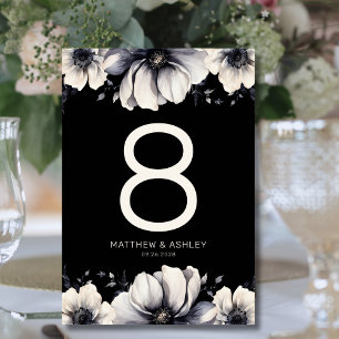 Elegant svart blomsterbröllop bordsnummer