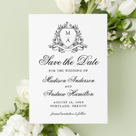 Elegant svart blomstergudinna Monogram bröllop Spara Datumet