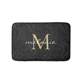 Elegant svart blomsterguld Skript Monogram Badrumsmatta