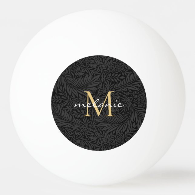 Elegant svart blomsterguld Skript Monogram Pingisboll (Framsidan)