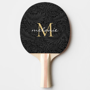 Elegant svart blomsterguld Skript Monogram Pingisracket