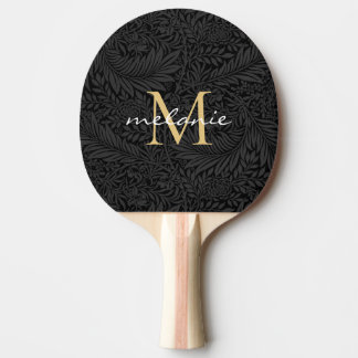 Elegant svart blomsterguld Skript Monogram Pingisracket