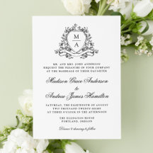 Elegant svart blomsterkrone monogram bröllop