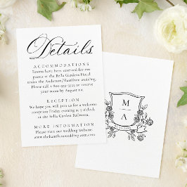 Elegant svart blomsterkröns bröllopsdetaljer tilläggskort
